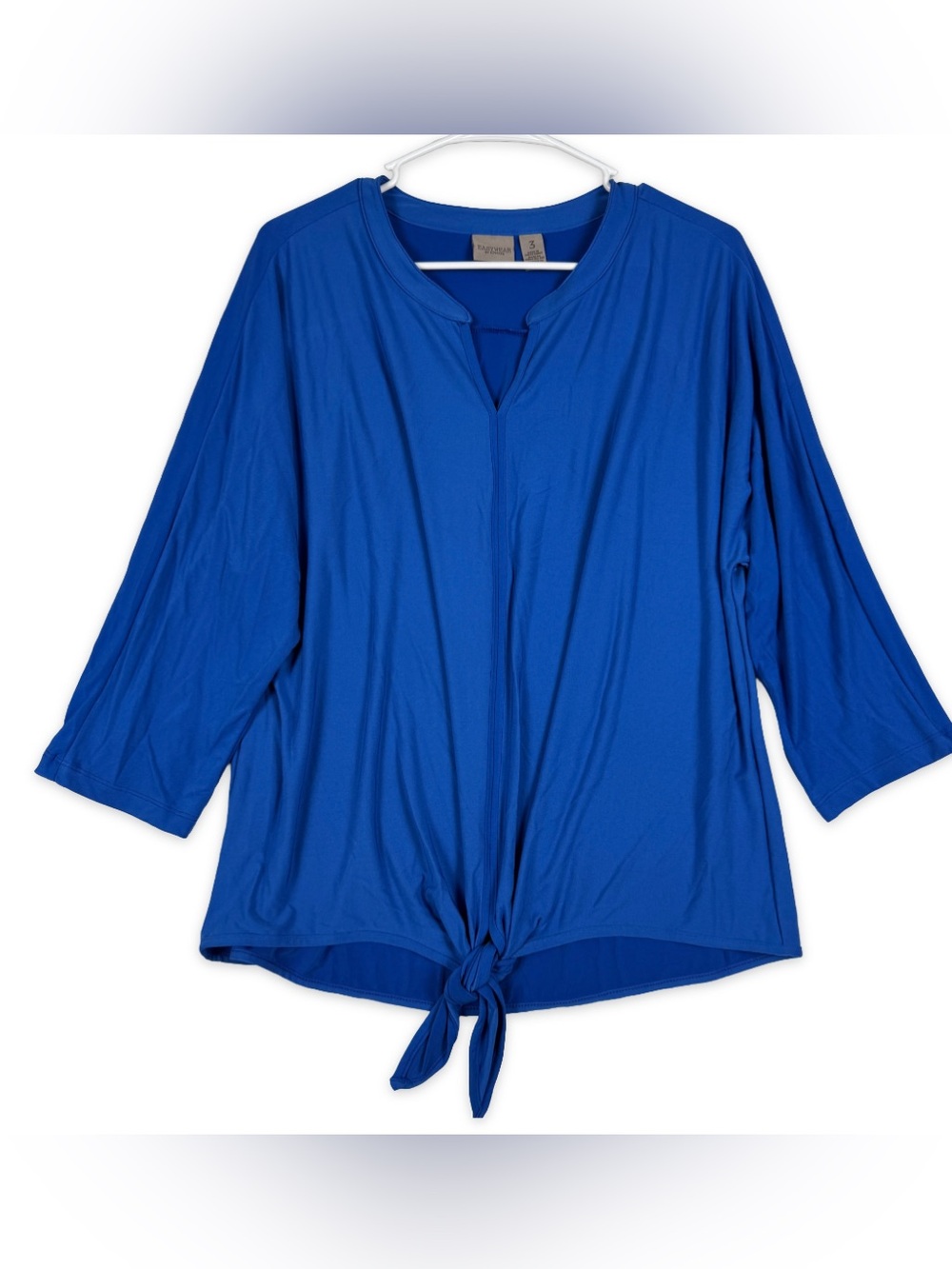 Easywear by Chicos 3 Knit Top Womens Xl/16 Royal Blue Tie Hem 3/4 Sleeves